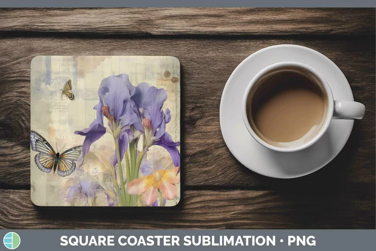 Vintage Decoupage Iris Square Coaster Sublimation Coaster De
