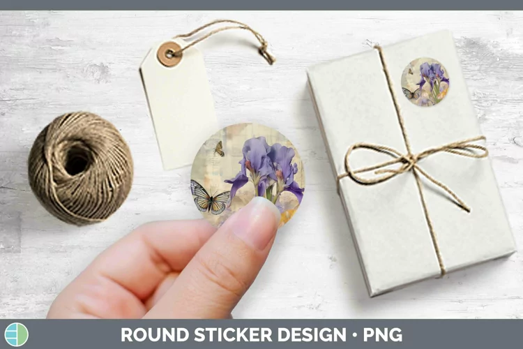 Vintage Decoupage Iris Stickers | Round Labels Designs