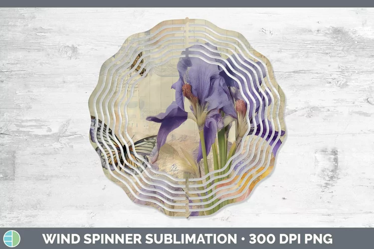 Vintage Decoupage Iris Wind Spinner Sublimation Spinner Desi