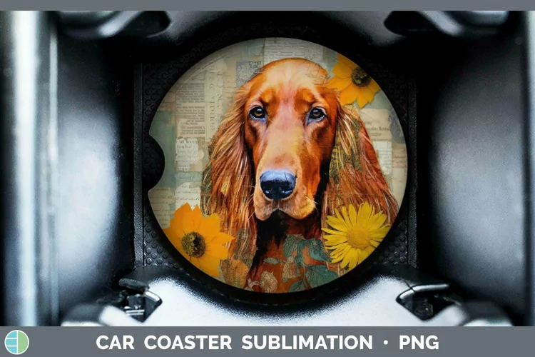 Vintage Decoupage Irish Setter Car Coaster Sublimation Coast
