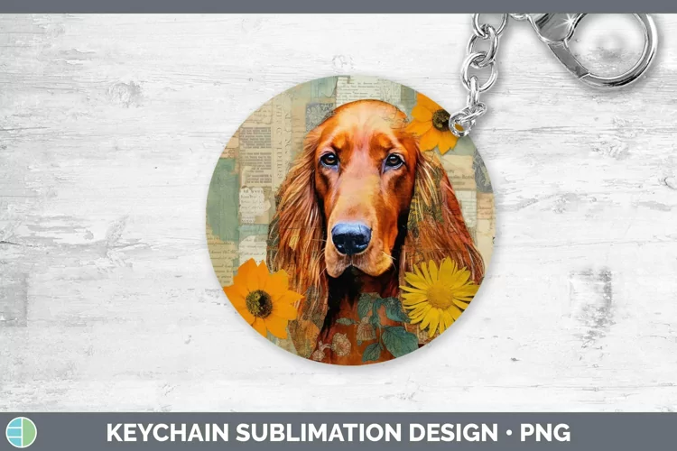 Vintage Decoupage Irish Setter Keychain Sublimation Keyring