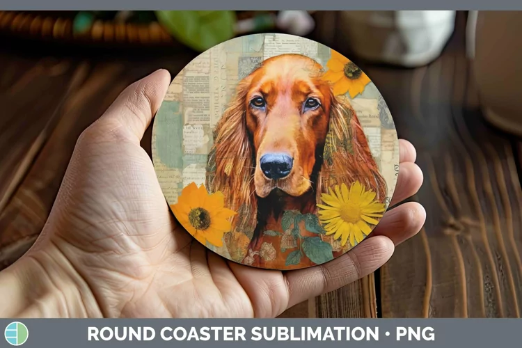 Vintage Decoupage Irish Setter Round Coaster Sublimation Coa