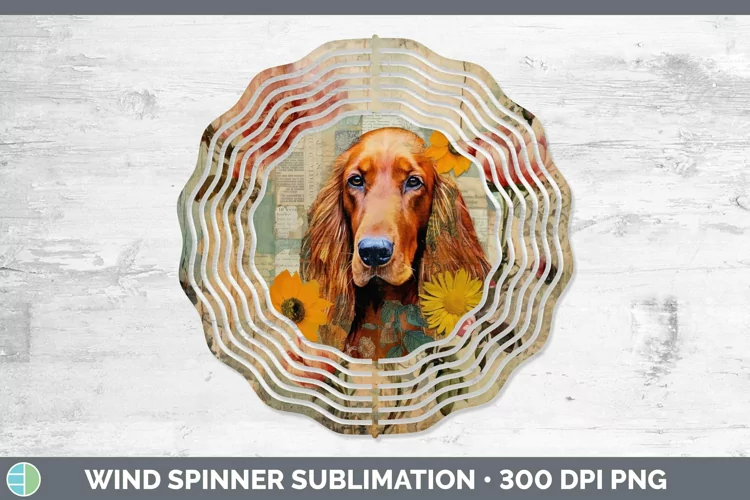 Vintage Decoupage Irish Setter Wind Spinner Sublimation Spin