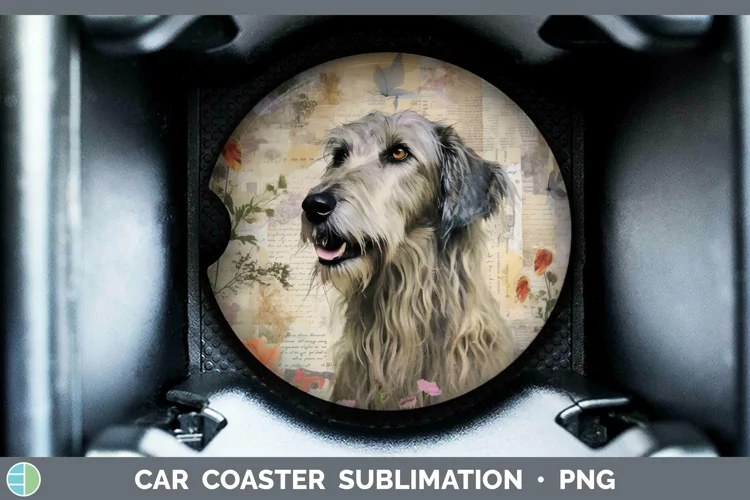 Vintage Decoupage Irish Wolfhound Car Coaster Sublimation C