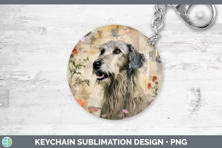 Vintage Decoupage Irish Wolfhound Keychain Sublimation Keyr