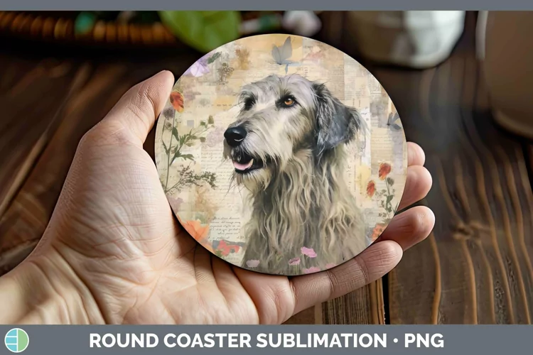 Vintage Decoupage Irish Wolfhound Round Coaster Sublimation