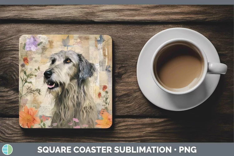 Vintage Decoupage Irish Wolfhound Square Coaster Sublimatio