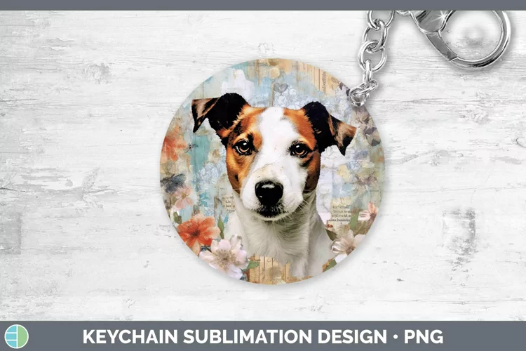 Vintage Decoupage Jack Russell Terrier Keychain Sublimation