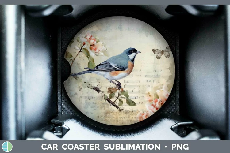 Vintage Decoupage Junco Car Coaster Sublimation Coaster Desi