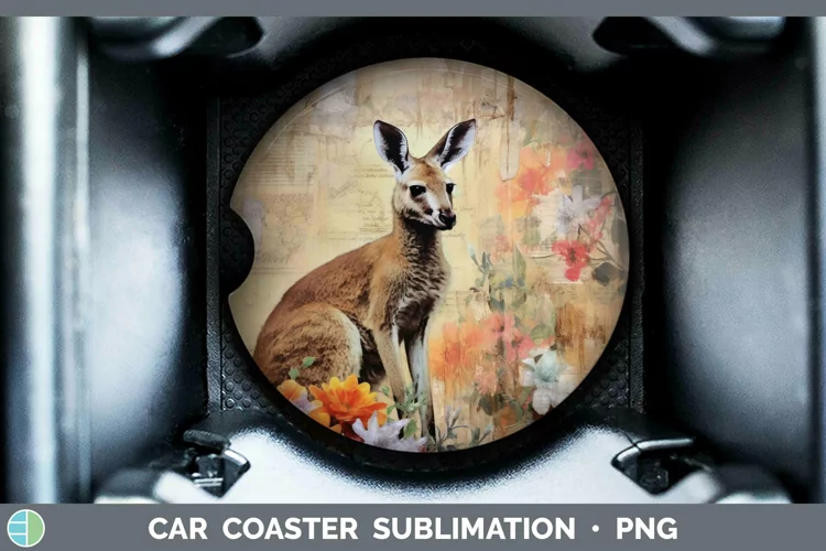 Vintage Decoupage Kangaroo Car Coaster Sublimation Coaster D