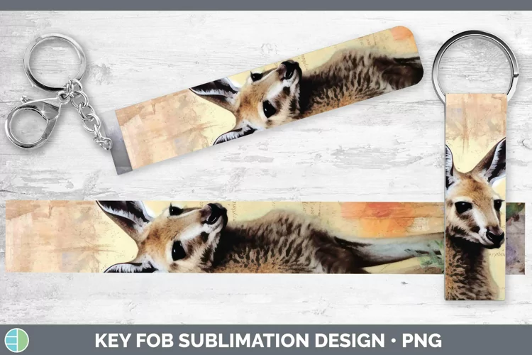 Vintage Decoupage Kangaroo Key Fob Sublimation Wristlet Desi