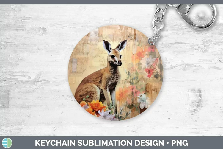 Vintage Decoupage Kangaroo Keychain Sublimation Keyring Desi
