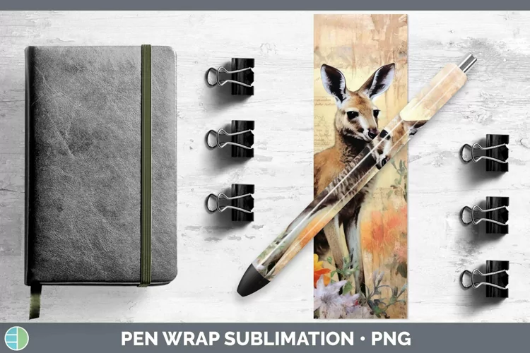 Vintage Decoupage Kangaroo Pen Wrap Sublimation Epoxy Pen De