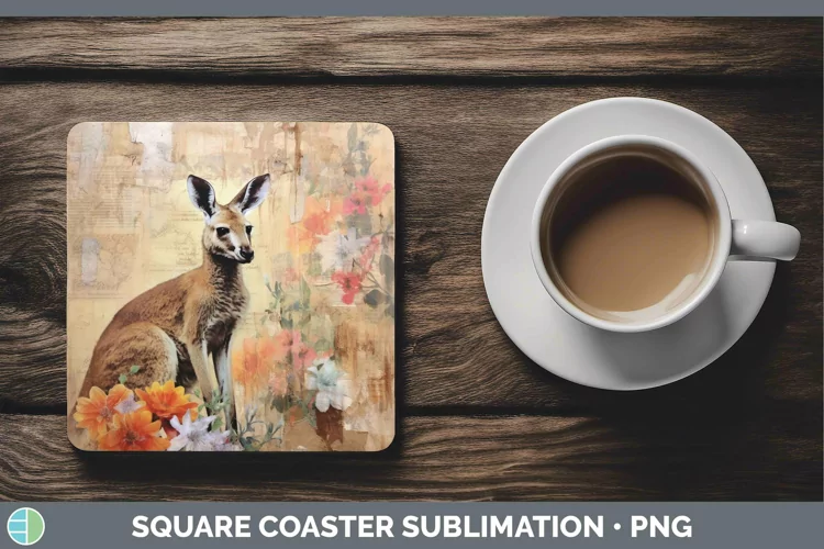 Vintage Decoupage Kangaroo Square Coaster Sublimation Coaste