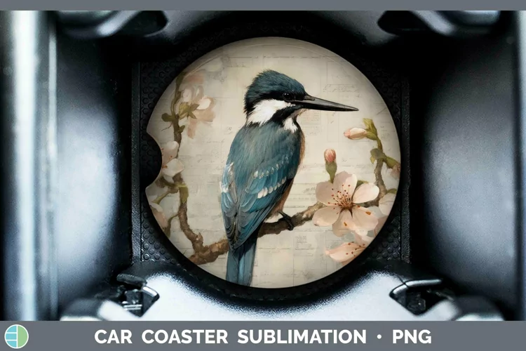 Vintage Decoupage Kingfisher Car Coaster | Sublimation Coast