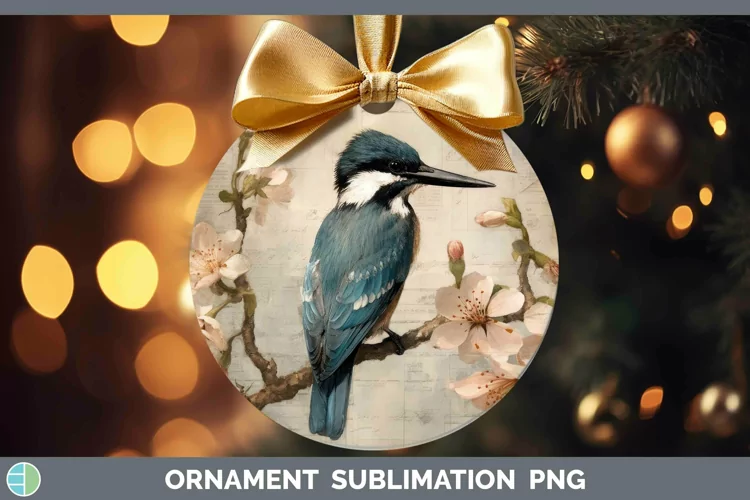 Vintage Decoupage Kingfisher Ornament | Sublimation Bauble D