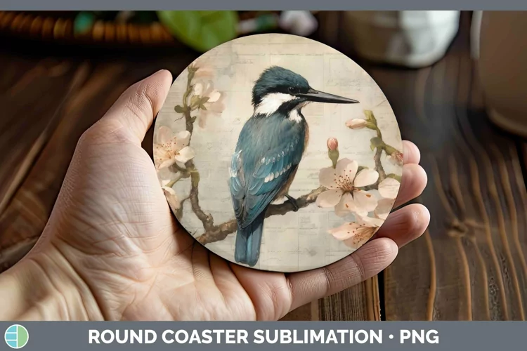 Vintage Decoupage Kingfisher Round Coaster | Sublimation Coa