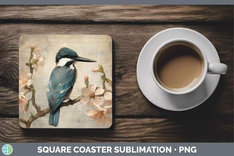 Vintage Decoupage Kingfisher Square Coaster Sublimation Coas