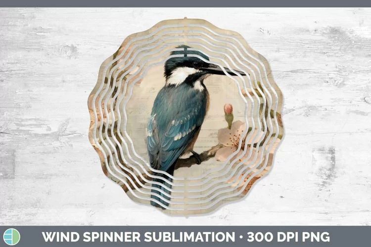 Vintage Decoupage Kingfisher Wind Spinner Sublimation Spinne