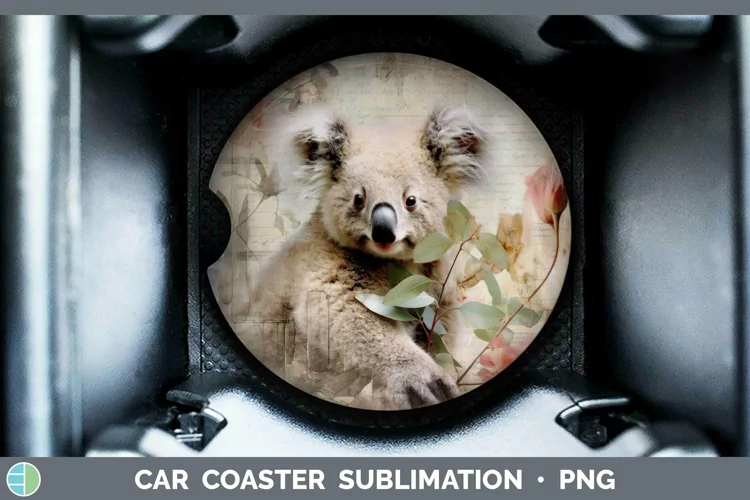 Vintage Decoupage Koala Car Coaster Sublimation Coaster Desi