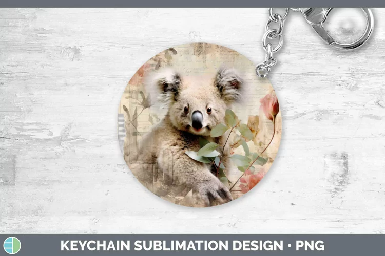 Vintage Decoupage Koala Keychain Sublimation Keyring Designs