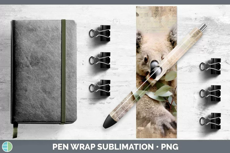 Vintage Decoupage Koala Pen Wrap Sublimation Epoxy Pen Desig