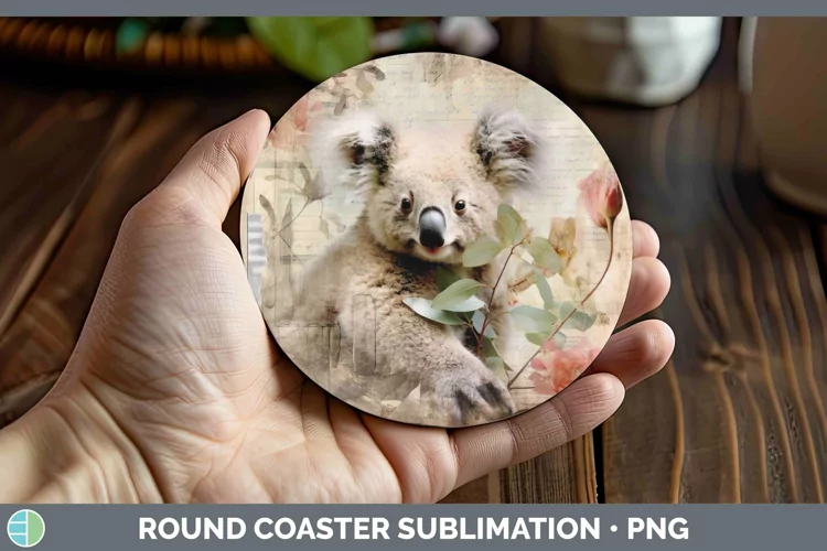 Vintage Decoupage Koala Round Coaster Sublimation Coaster De