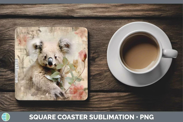 Vintage Decoupage Koala Square Coaster Sublimation Coaster D
