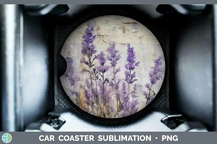 Vintage Decoupage Lavender Car Coaster | Sublimation Coaster