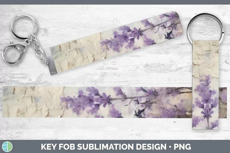 Vintage Decoupage Lavender Key Fob | Sublimation Wristlet De