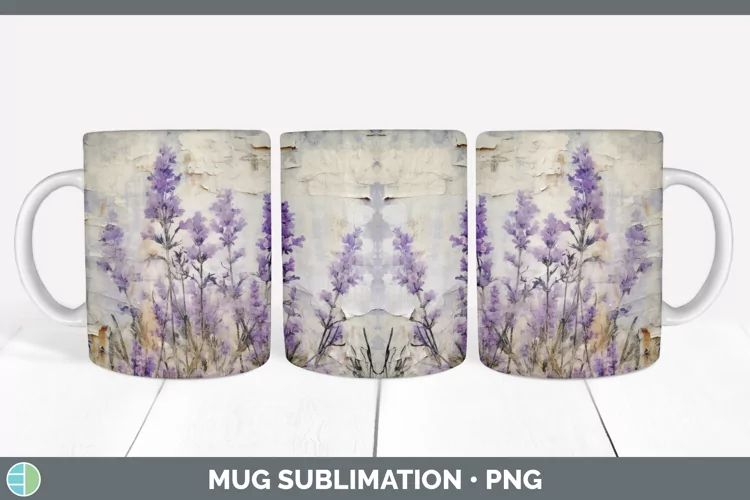 Vintage Decoupage Lavender Mug Wrap | Sublimation Coffee Cup