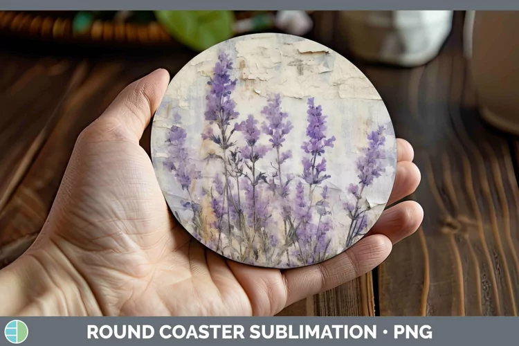 Vintage Decoupage Lavender Round Coaster | Sublimation Coast