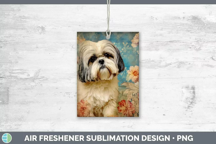 Vintage Decoupage Lhasa Apso Air Freshener | Sublimation Car