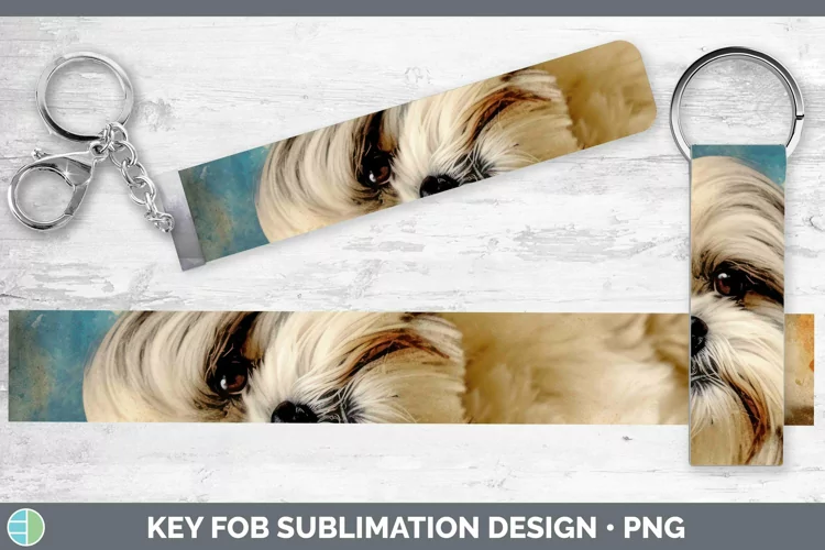 Vintage Decoupage Lhasa Apso Key Fob Sublimation Wristlet De