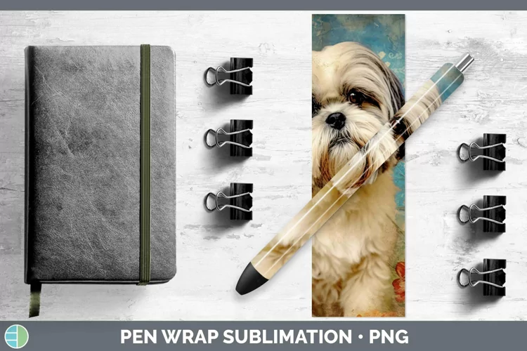 Vintage Decoupage Lhasa Apso Pen Wrap Sublimation Epoxy Pen