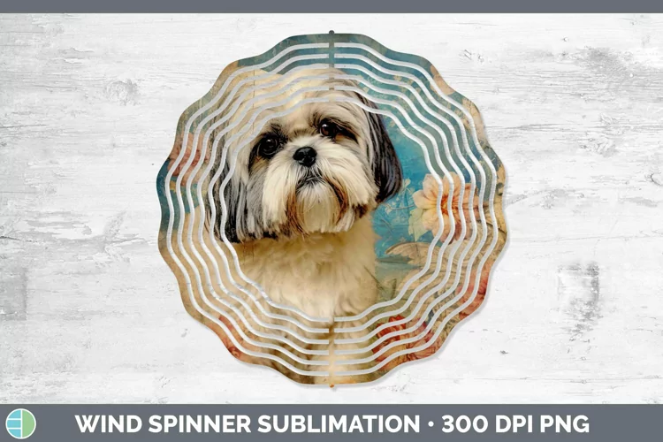 Vintage Decoupage Lhasa Apso Wind Spinner Sublimation Spinne