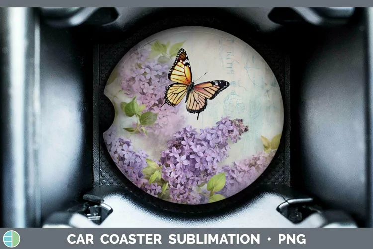 Vintage Decoupage Lilac Car Coaster Sublimation Coaster Desi