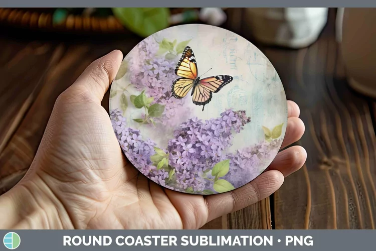 Vintage Decoupage Lilac Round Coaster Sublimation Coaster De