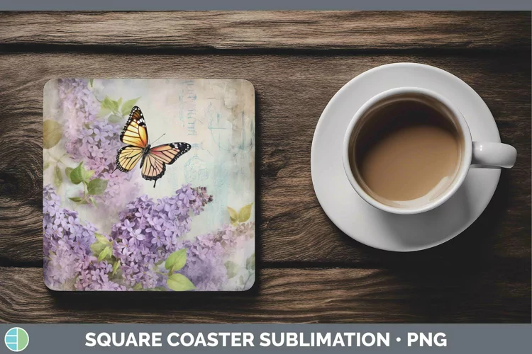Vintage Decoupage Lilac Square Coaster Sublimation Coaster D