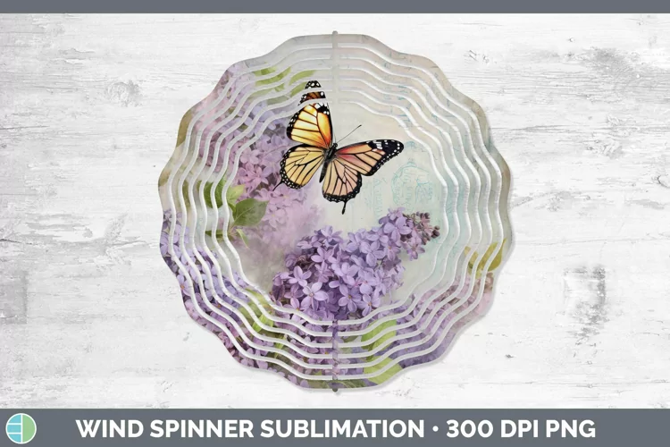Vintage Decoupage Lilac Wind Spinner Sublimation Spinner Des