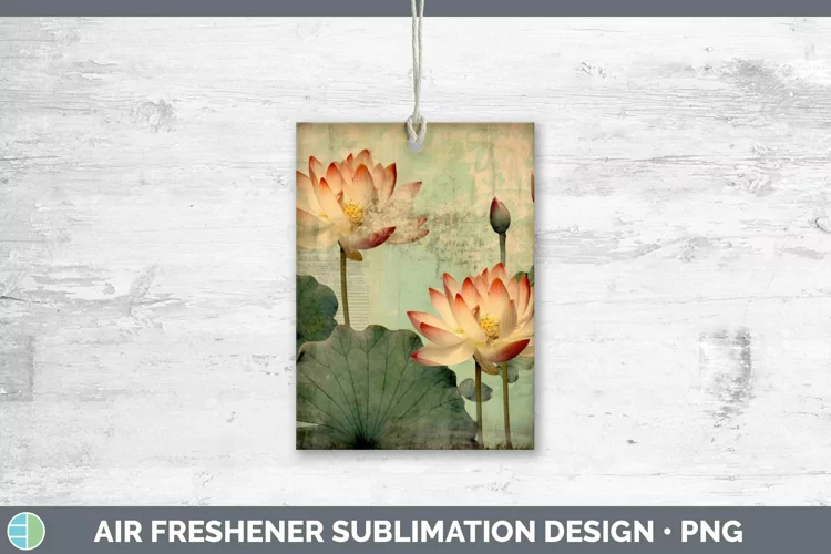 Vintage Decoupage Lotus Air Freshener | Sublimation Car Fres
