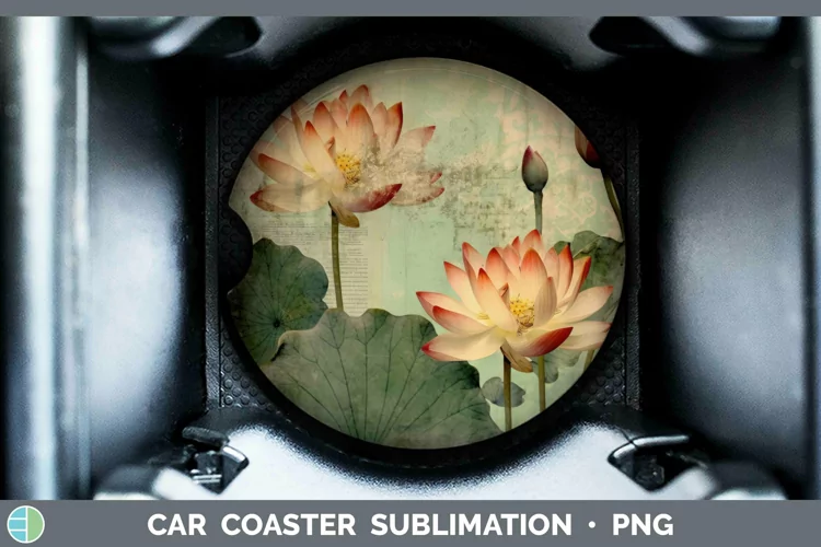 Vintage Decoupage Lotus Car Coaster | Sublimation Coaster De