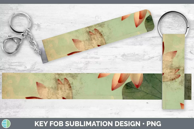Vintage Decoupage Lotus Key Fob | Sublimation Wristlet Desig