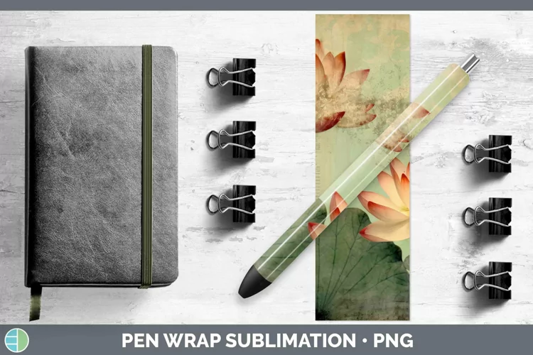 Vintage Decoupage Lotus Pen Wrap | Sublimation Epoxy Pen Des