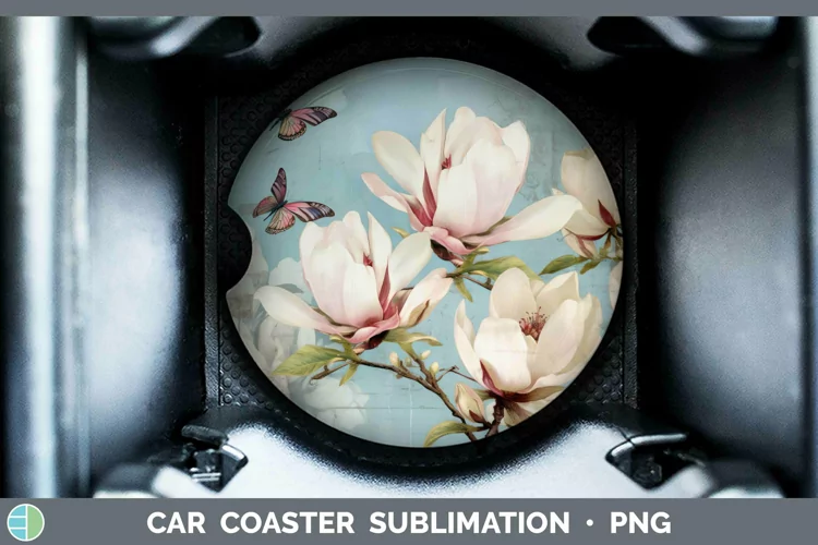 Vintage Decoupage Magnolia Car Coaster Sublimation Coaster D