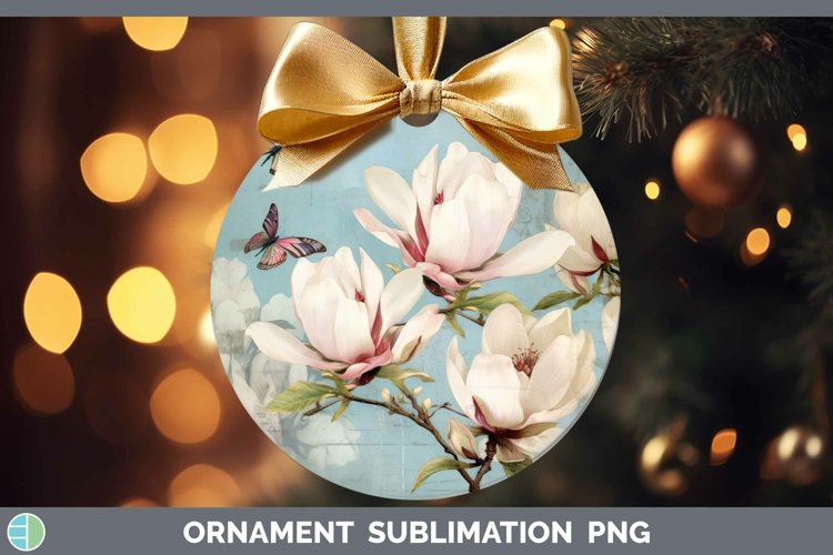Vintage Decoupage Magnolia Ornament Sublimation Bauble Desig