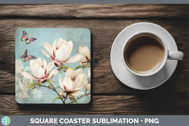 Vintage Decoupage Magnolia Square Coaster Sublimation Coaste