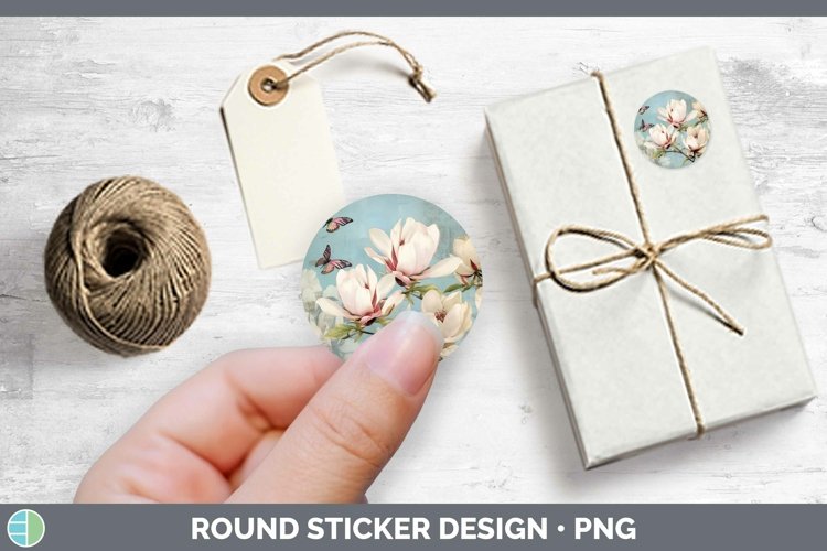 Vintage Decoupage Magnolia Stickers | Round Labels Designs