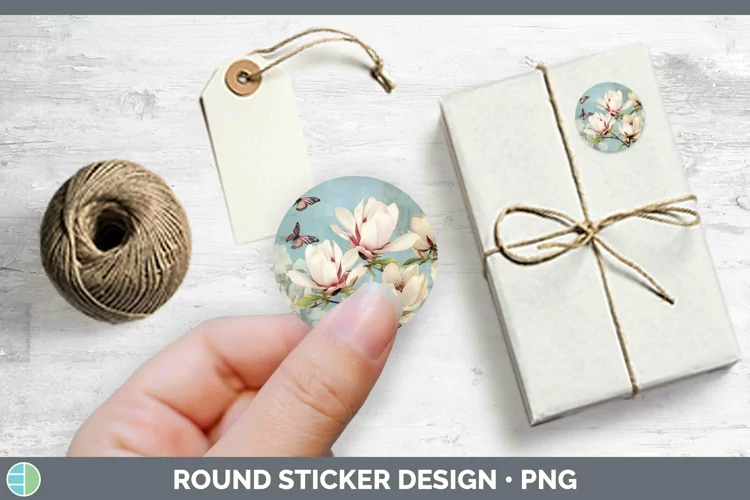 Vintage Decoupage Magnolia Stickers | Round Labels Designs