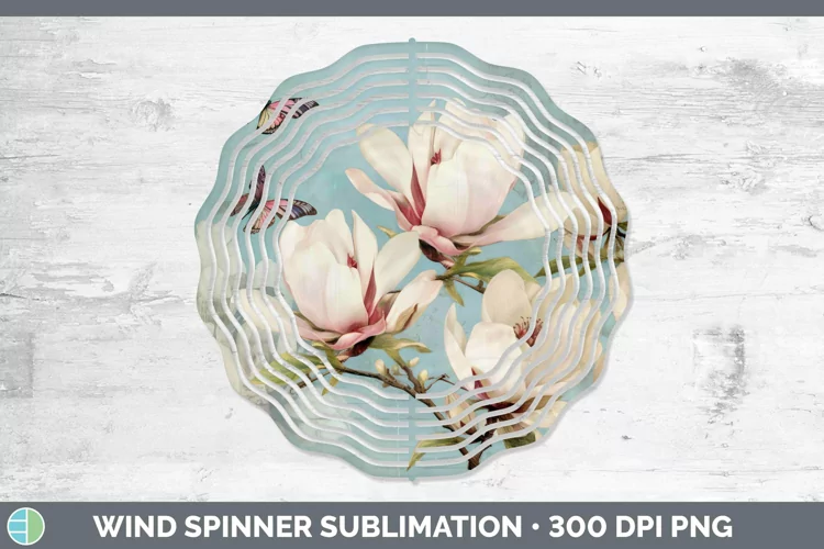 Vintage Decoupage Magnolia Wind Spinner Sublimation Spinner